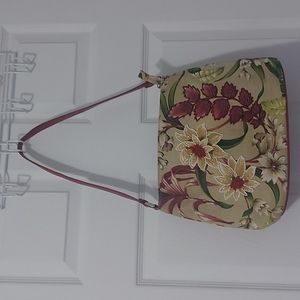 Fabric floral pattern purse with some beaded flowers on front